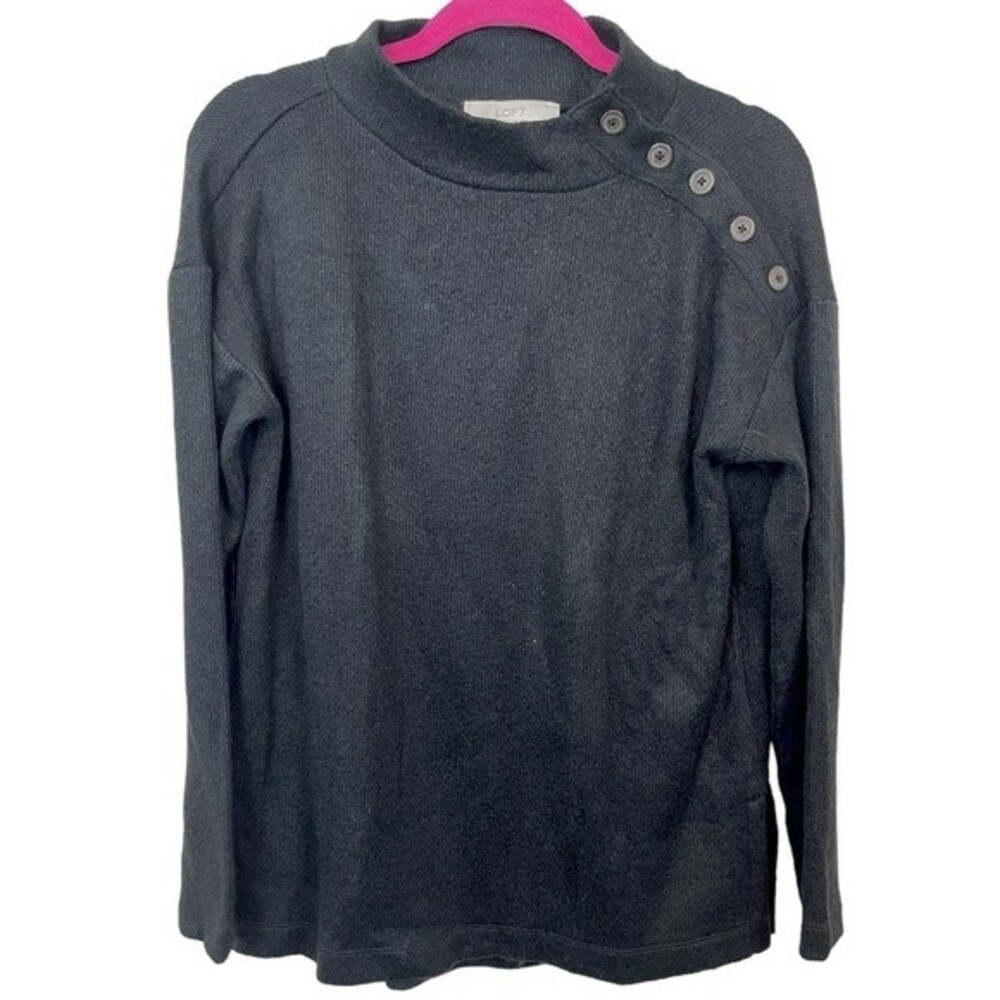 Loft cozy button shoulder black Sweater sz M
